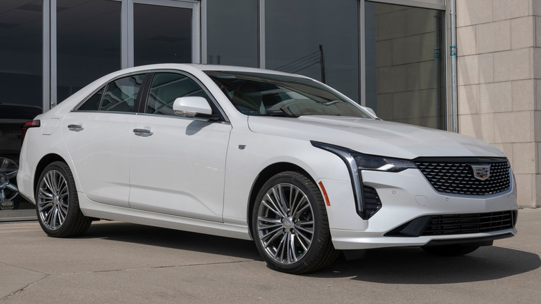 A white Cadillac CT4 parked