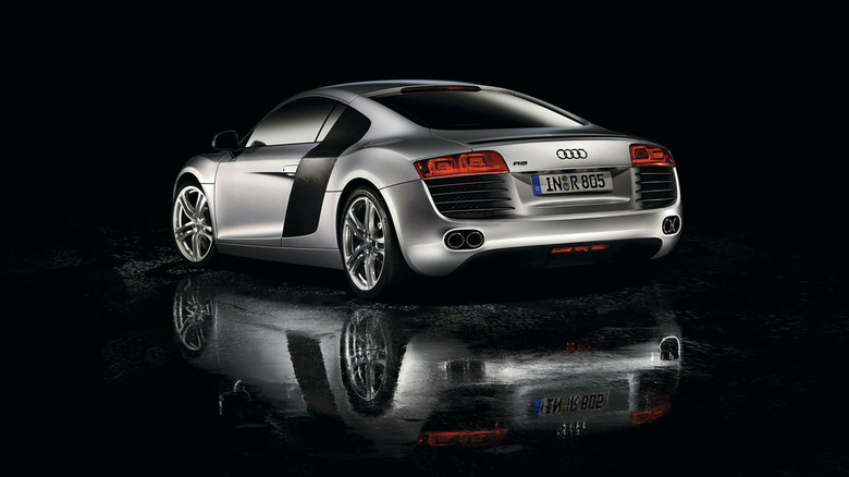 2007 Audi R8 4.2 FSI Quattro rear 3/4 view studio shot
