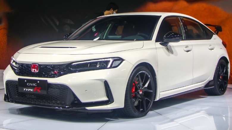 White Honda Civic Type R on display at auto show