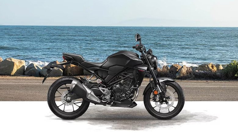 A Honda CB300R parked along the ocean