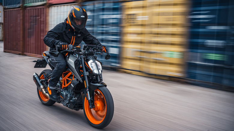A KTM 390 Duke being ridden