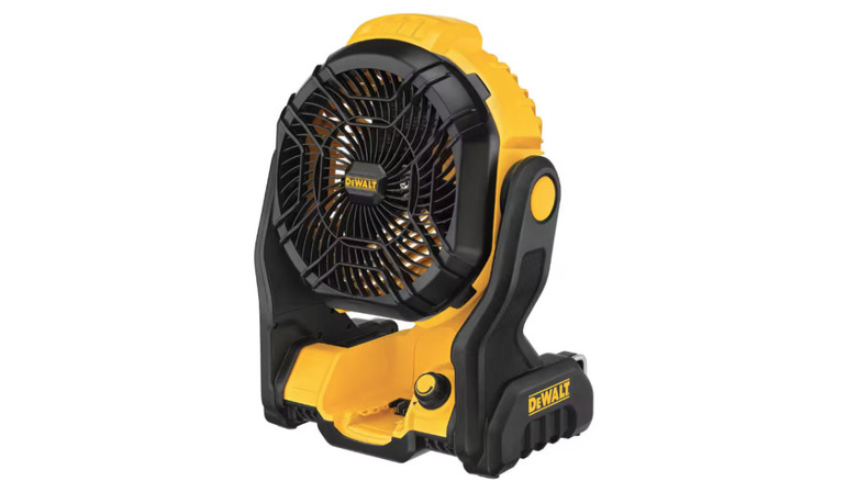 DeWalt 20V MAX Jobsite Fan on display in yellow