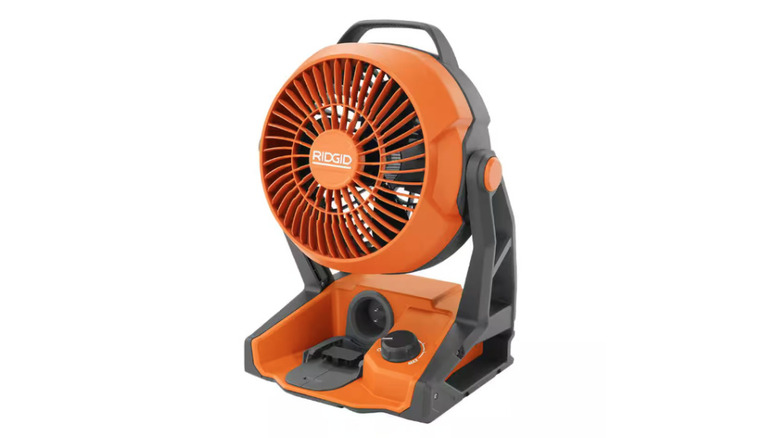 Ridgid 18V Cordless Hybrid Jobsite Fan in orange