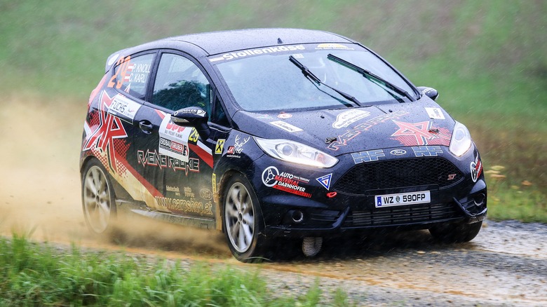 Ford Fiesta ST rally car in the rain