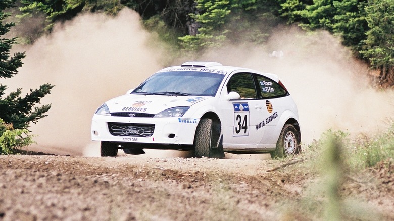 Ford Focus rally car cornering at speed