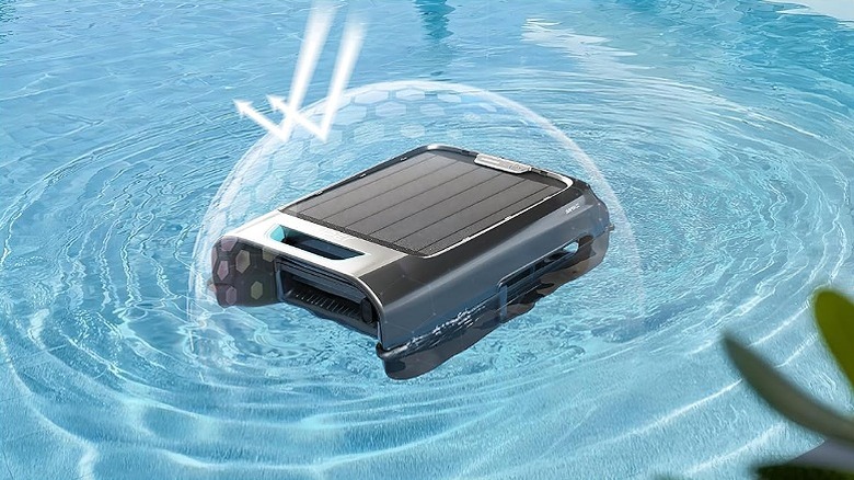 The Aiper EcoSurfer S2 floating on a pool.