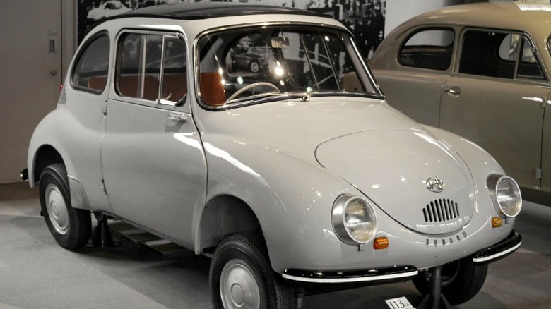 a 1958 Subaru 360 on display