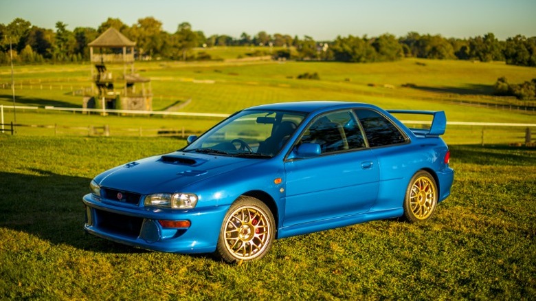 A blue Subaru Impreza WRX STI