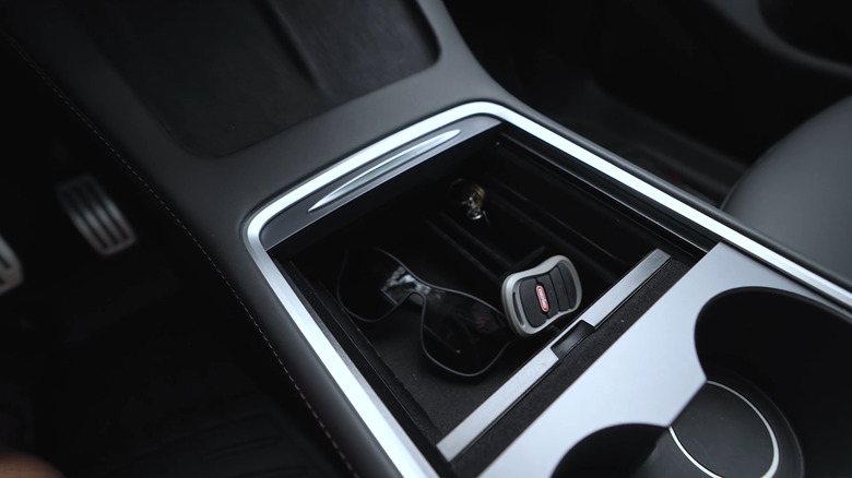 The center console tray of the Tesla Model Y