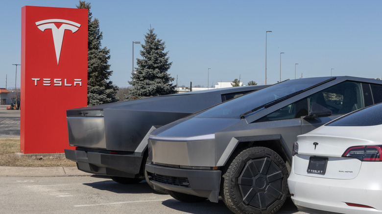 Tesla showroom with a couple of Cybertrucks