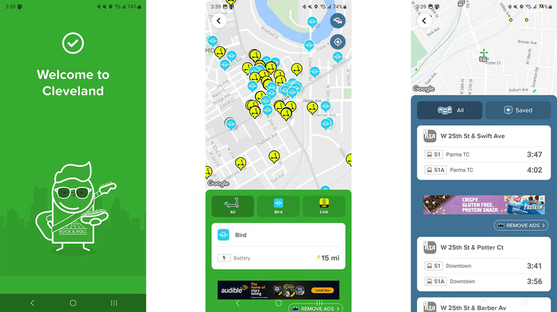 Capturas de tela do Citymapper mostrando a IU