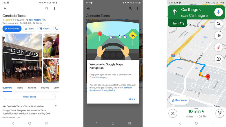 Google Maps screenshots showing functionality