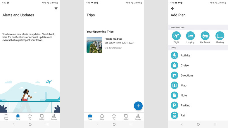 TripIt general UI screenshots