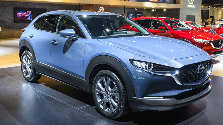 blue CX-30 on display