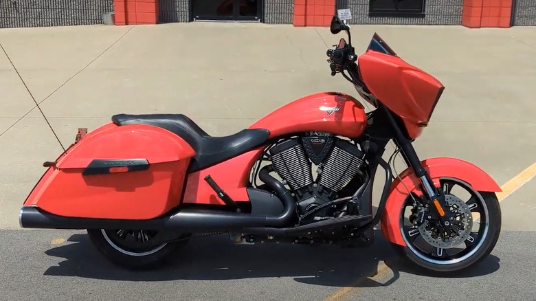 red and black Victory Cross Country motorcycle