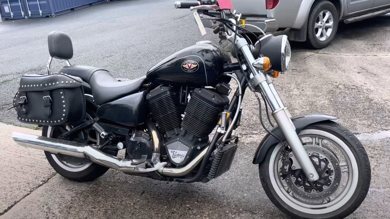 blue and black Victory V92C motorcycle