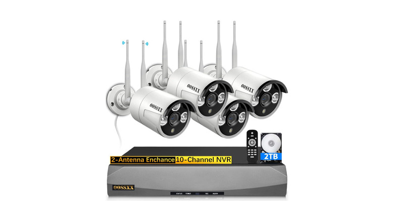 OOSSXX security camera system with four cameras and a receiver