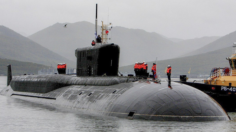 Borei class submarine with crew on deck