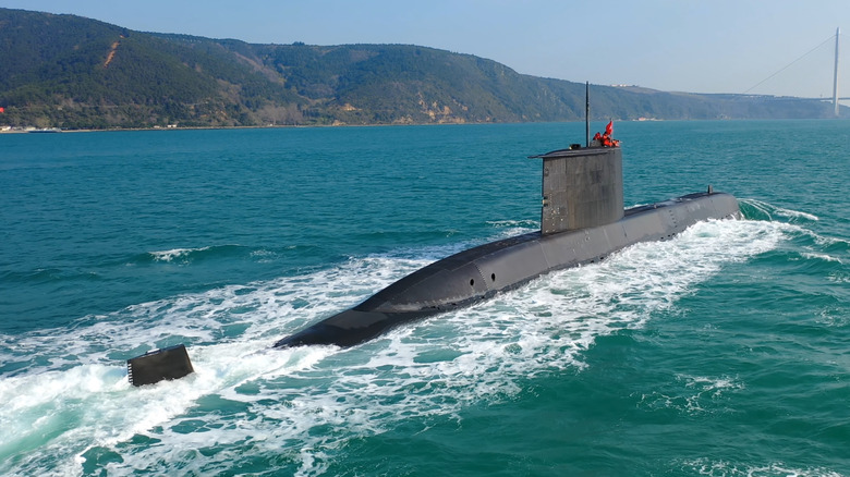Submarine cruising on the surface