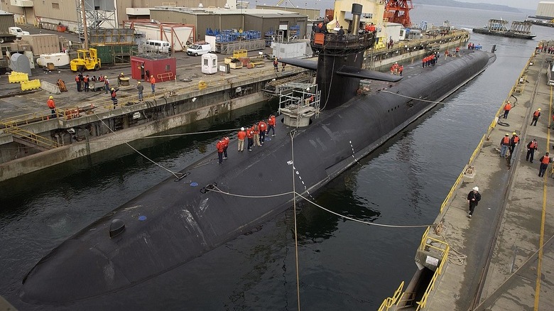 Ohio class submarine undergoing maintenance