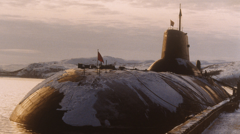 Typhoon class submarine moored in Murmansk