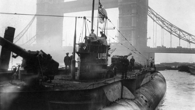 Type U 151 submarine moored near Tower Bridge London