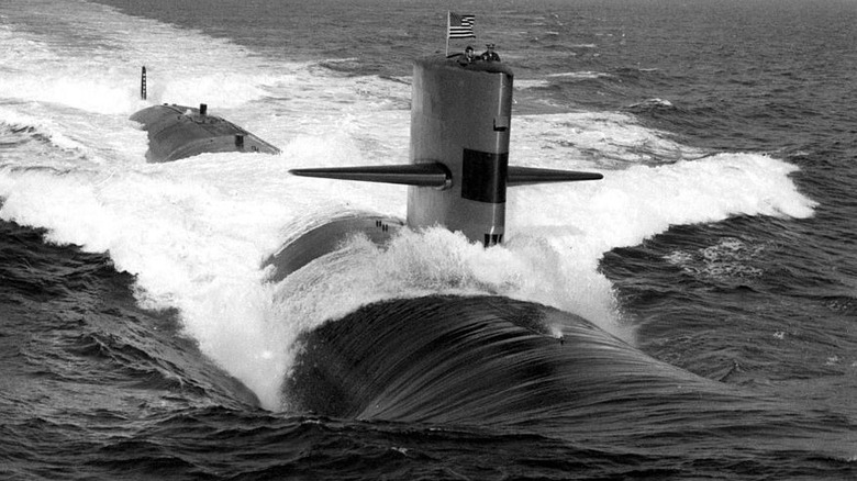USS Glenard P. Lipscomb semi-submerged at sea
