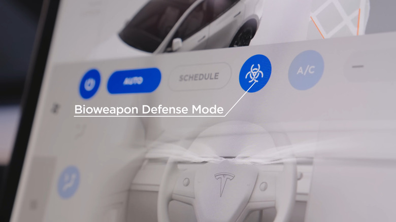 Bioweapon Defense Mode enabled in a Tesla