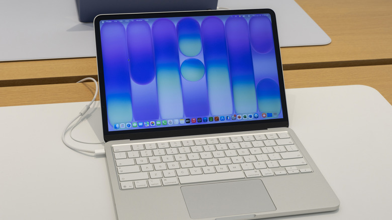 A MacBook Neo set up in a store.