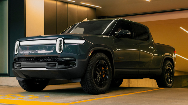 Rivian R1T in parking garage