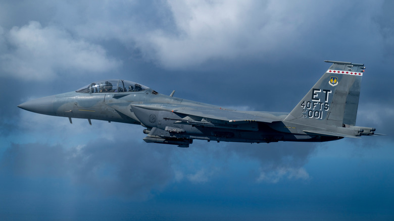 A Boeing F-15EX Eagle II in the sky