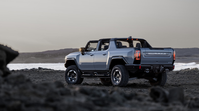 Rear 3/4 view of GMC Hummer EV Pickup