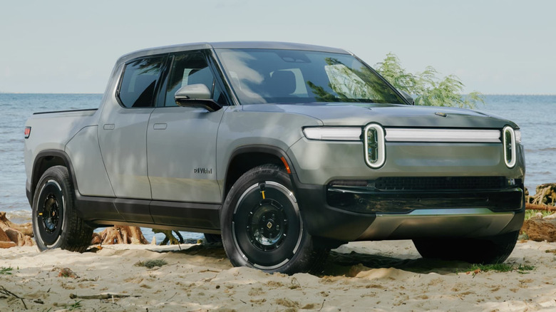 Rivian R1T on the beach