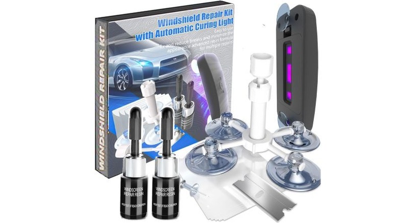 Components in a windshield repair kit
