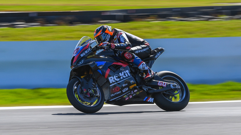 BMW M1000RR motorcycle on display at show