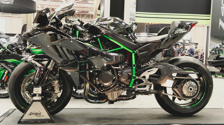 Kawasaki Ninja H2R on stand at motorcycle display