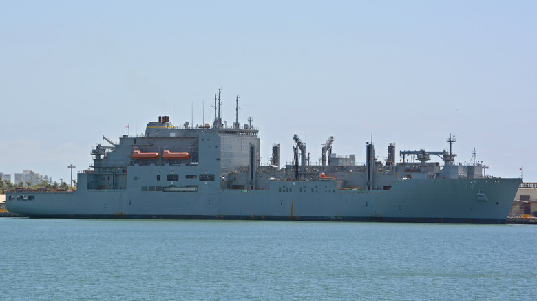 Boat in front of Naval Base San Diego