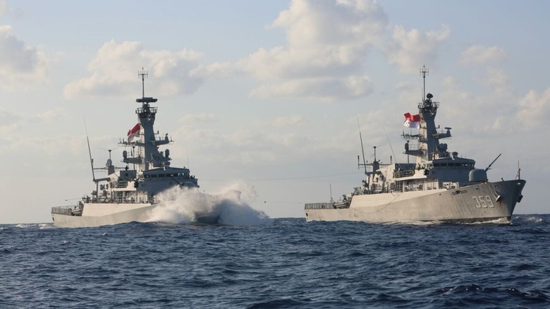 Two Indonesian naval vessels at sea