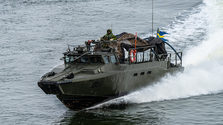 Swedish patrol boat at full throttle