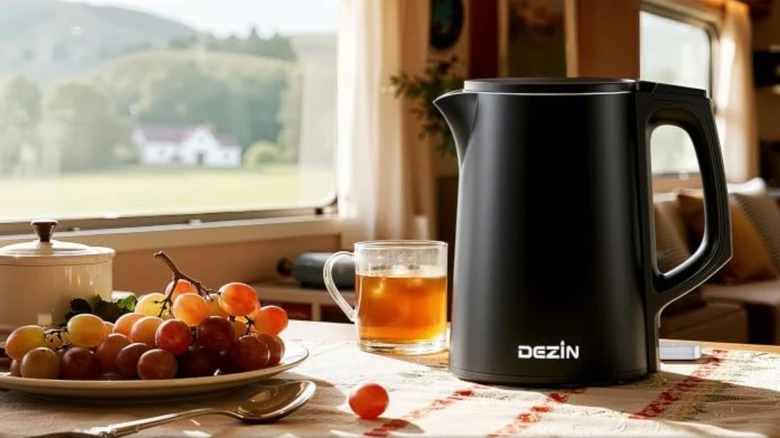 Dezin Electric Kettle on an RV table