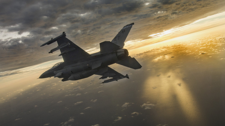 F-16 Fighting Falcon flying over Eglin Airforce Base in Florida in 2019
