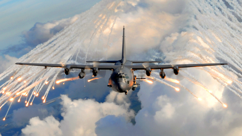 AC-130 deploying flares during training