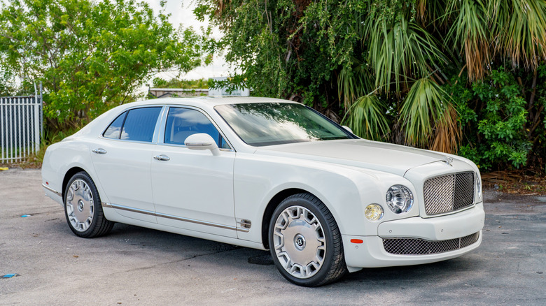 A white 2016 Bentley Mulsanne parked in a lot at Fort Lauderdale.