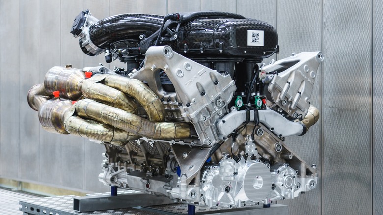 Aston Martin Valkyrie engine with Cosworth logo