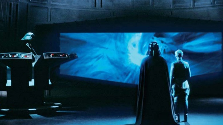 Darth Vader standing in front of Death Star hyperdrive