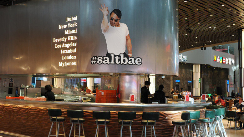 Saltbae sign on a restaurant wall