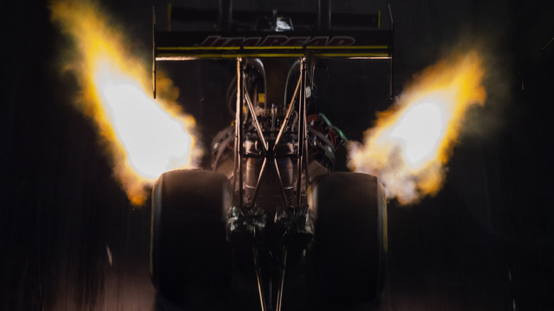 Drag racer making flames with exhaust