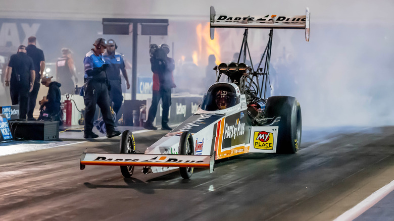 top fuel drag racer at starting line