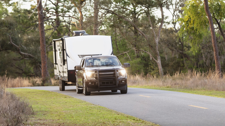 Pickup truck pulling a trailer