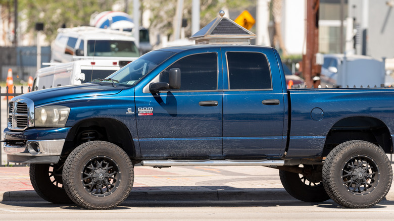 A blue diesel Dodge Ram